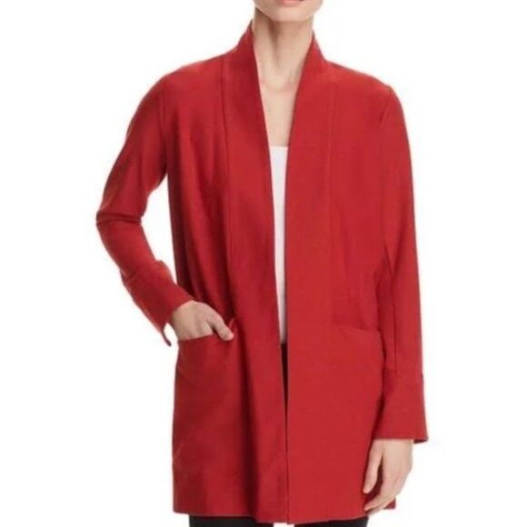 Eileen Fisher NWOT Russet Red Relaxed Fit Open Front Shawl Collar Jacket Size XS - Picture 2 of 12